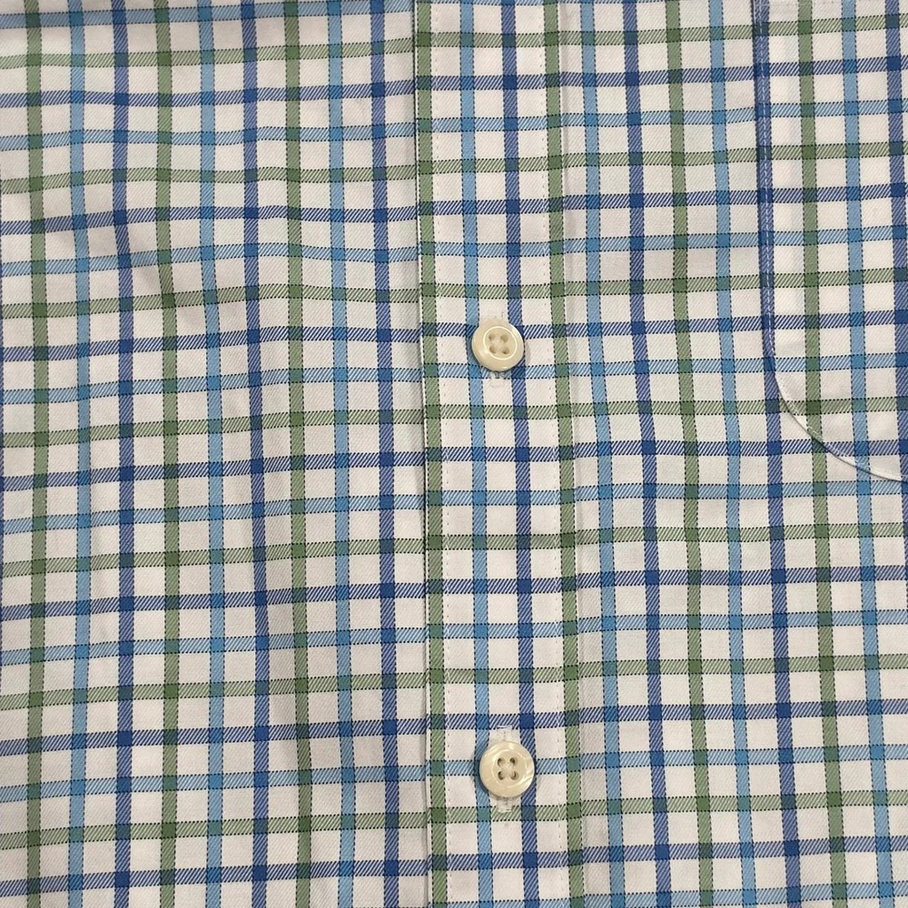Peter Millar Dress Shirt Mens Large Blue Green Excellent Nanoluxe Easy Care
